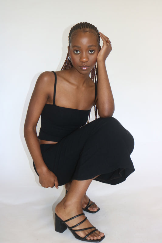 Midi Flounce Skirt - Black | Size 6 | Regular Length