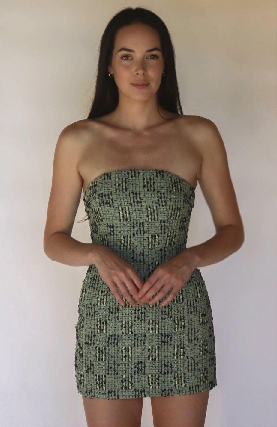 Silk Tweed Strapless Mini