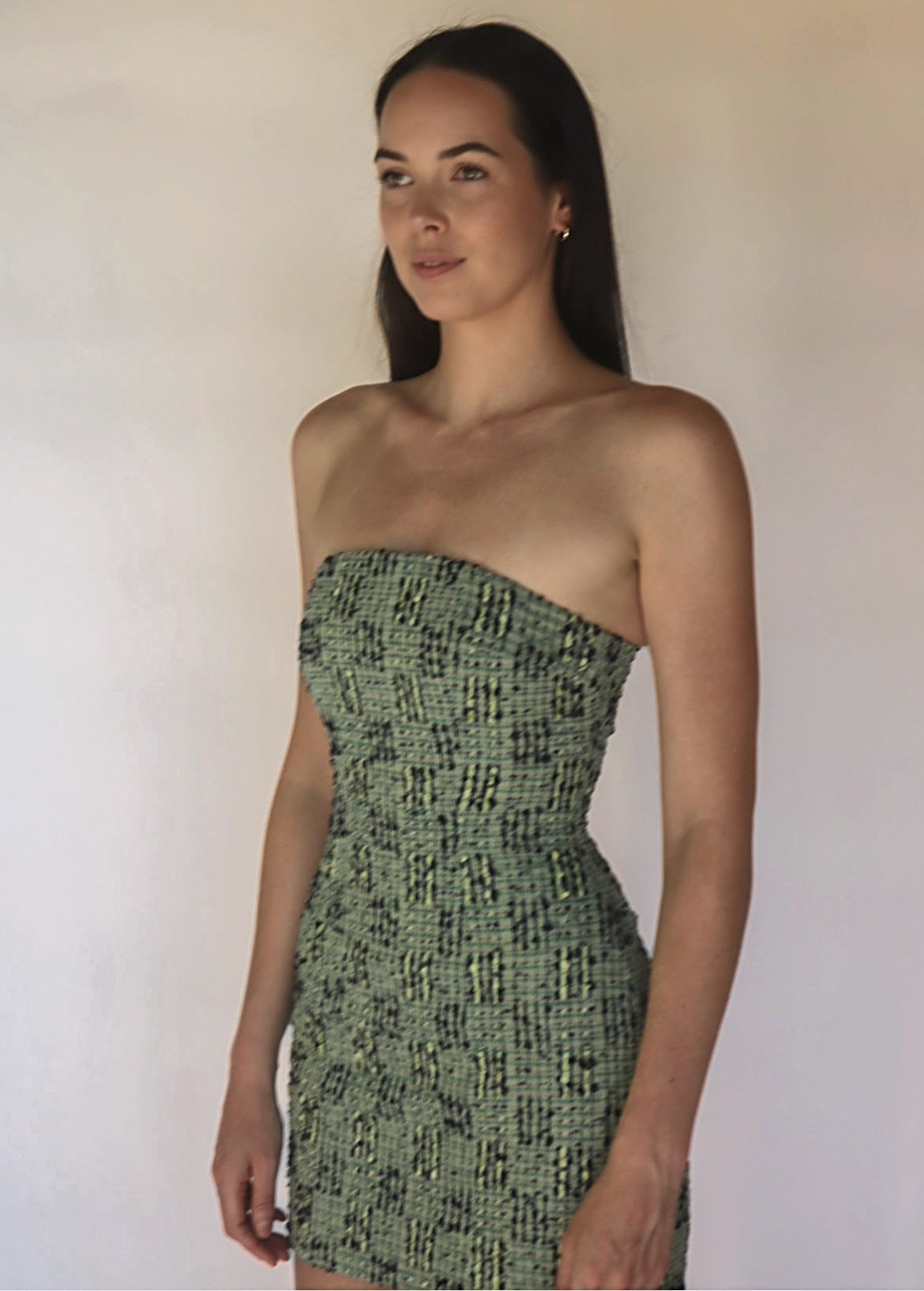 Silk Tweed Strapless Mini