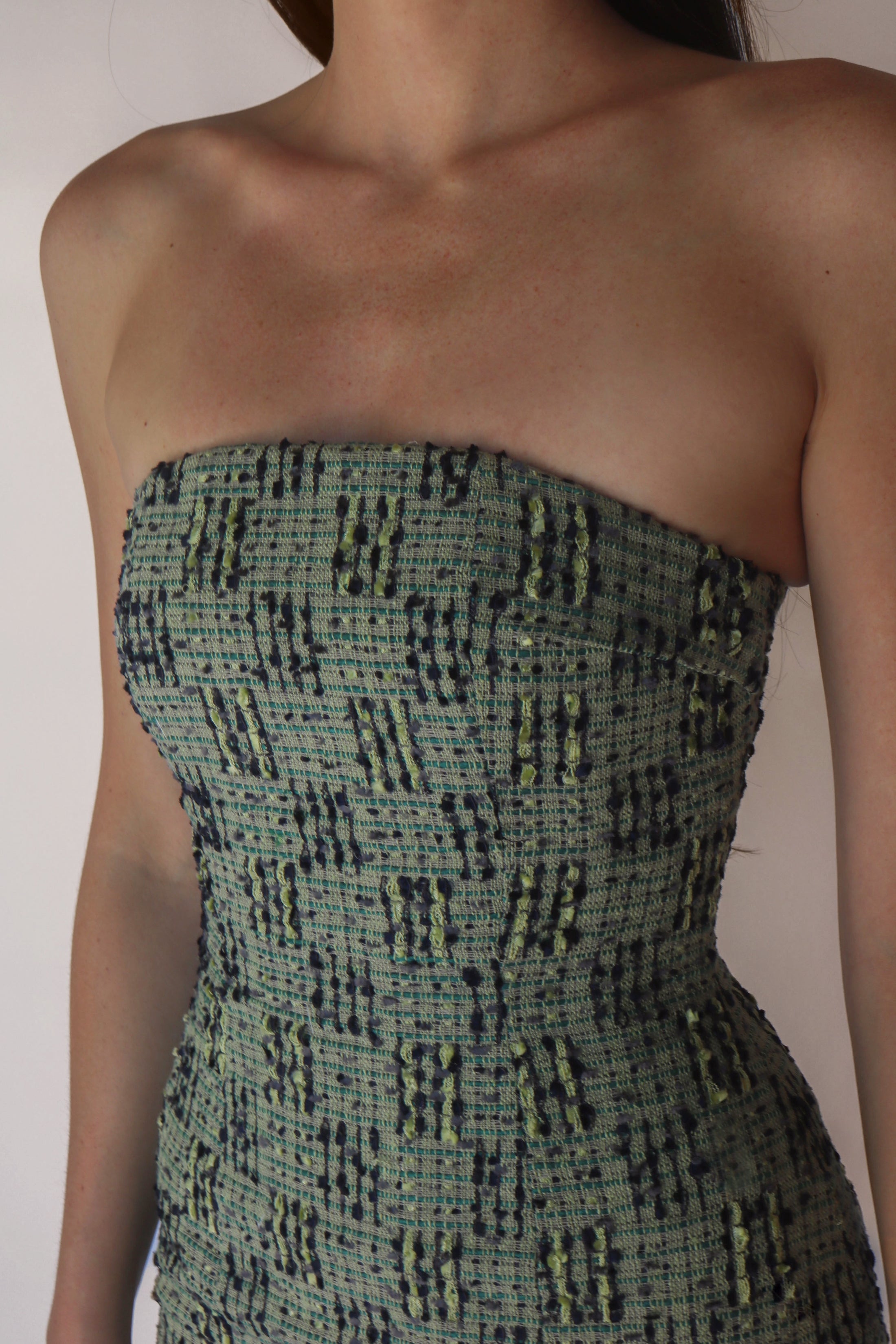 Silk Tweed Strapless Mini