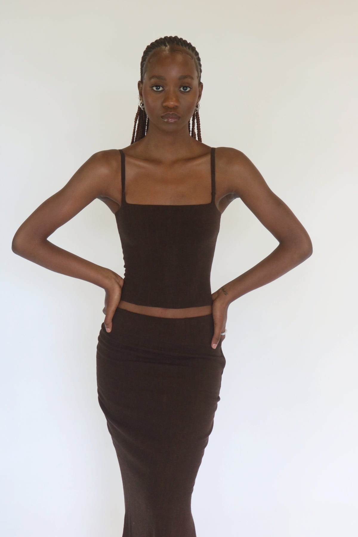 Skirt & Corset Tank Set in Espresso