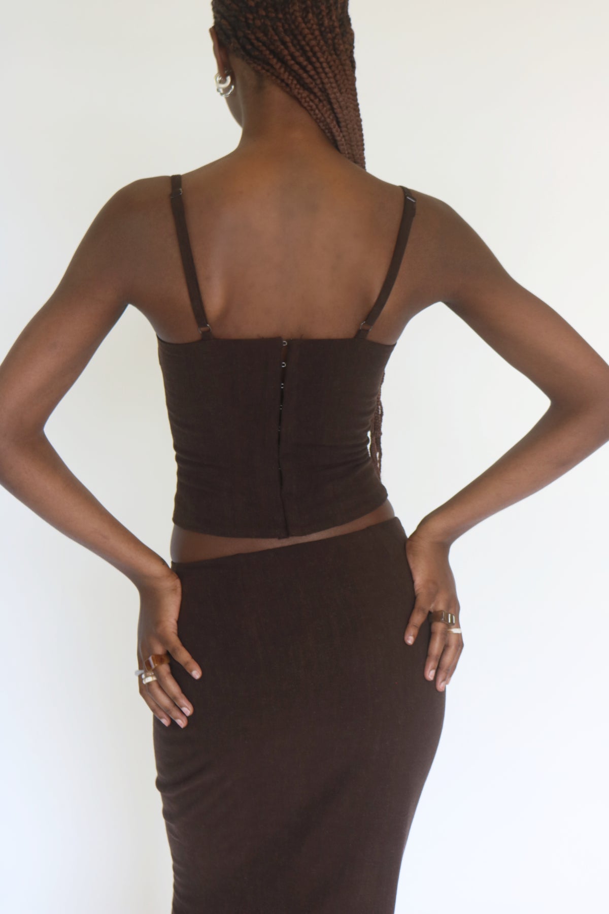 Skirt & Corset Tank Set in Espresso